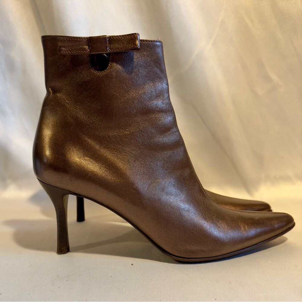 Italian Brown Leather Ankle Boots Made in Italy Pointy Toe Stilletto  Size 8